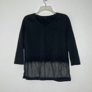 COS Women's Black 3/4 Sleeve Burnout & Cheer Detail Hem Top Blouse Size Small